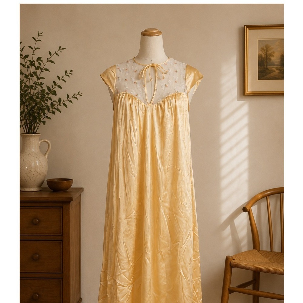 Vintage‎ JCPenney Peach Nylon Lace Floral Nightgown Size P Made in USA Coquette